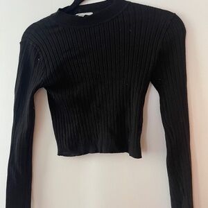 Wild Honey Black Ribbed Cropped Sweater, S